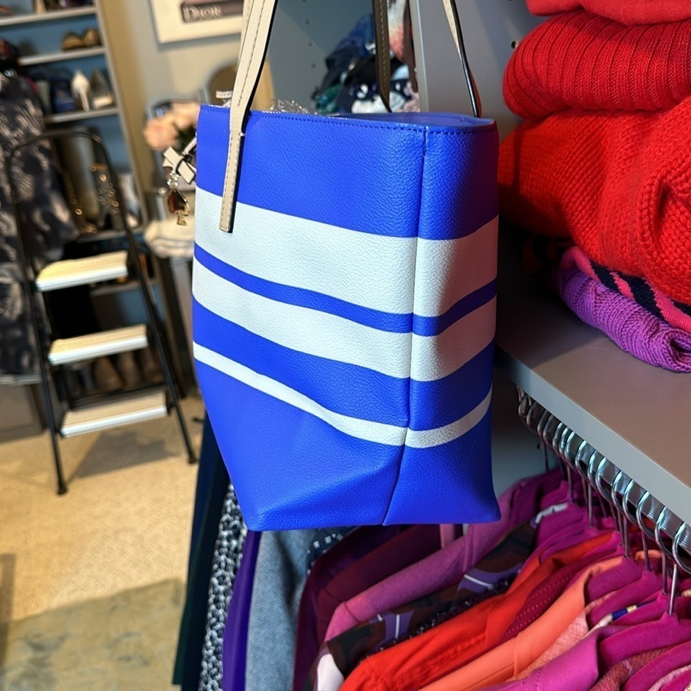 Kate Spade bluish purple with white stripes tote bag - Picture 3 of 5